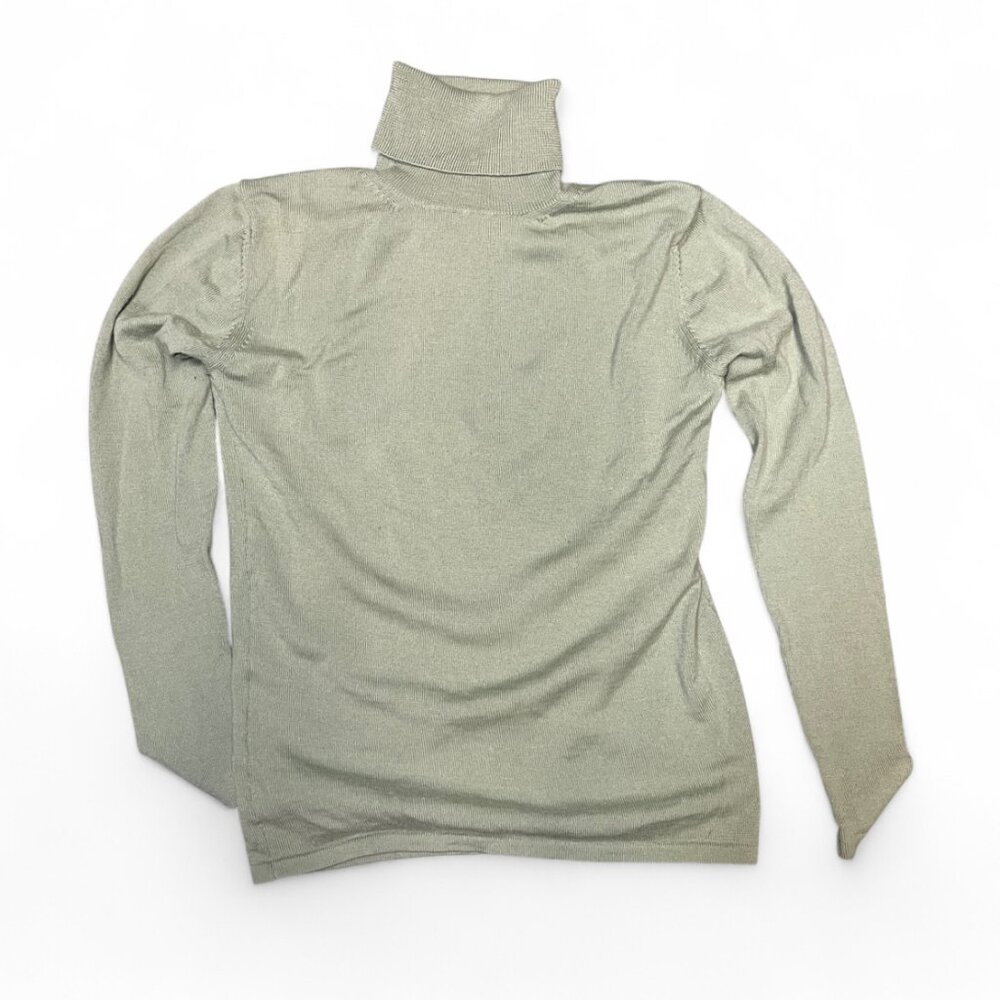 Sutton Studio‎ Petite Womens M Preppy Sage Green Merino Wool Classic Turtleneck